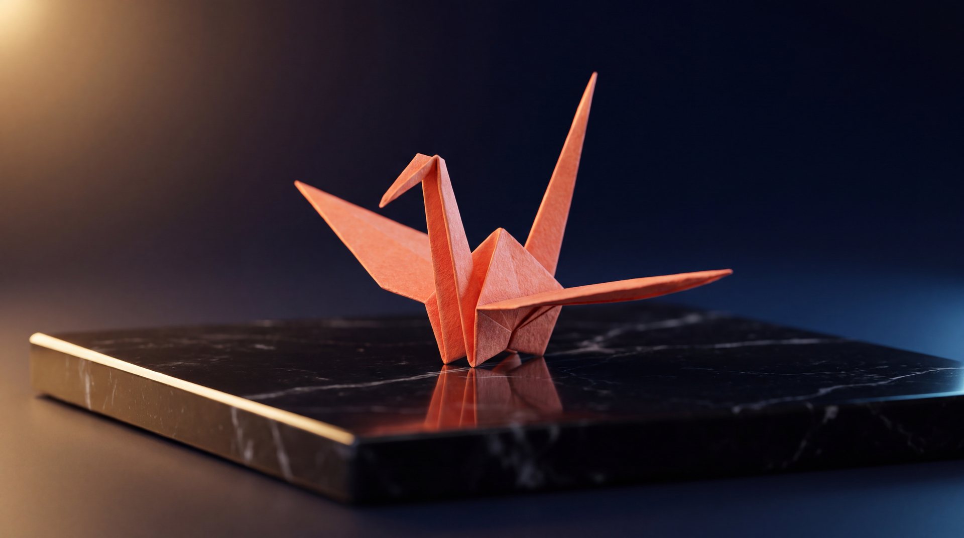 The crane on black marble