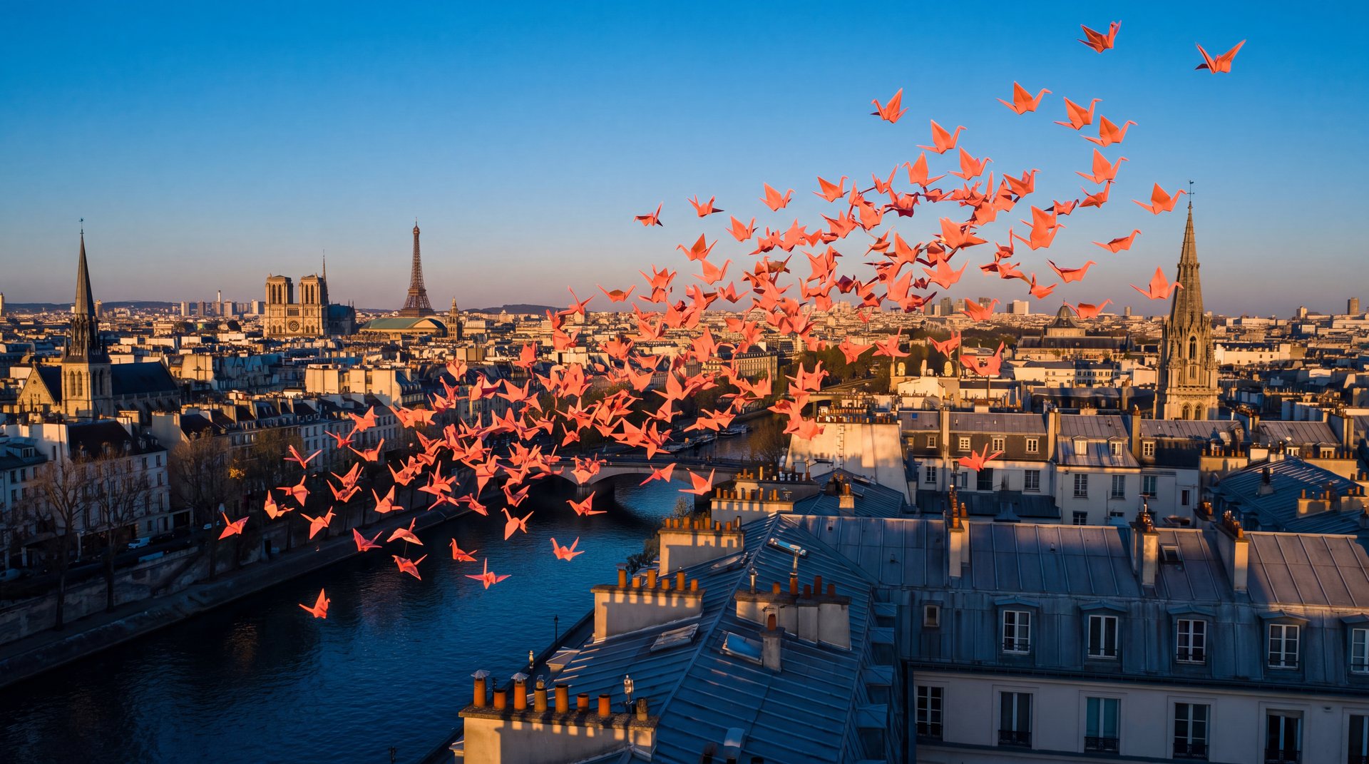 A flock of cranes over Paris